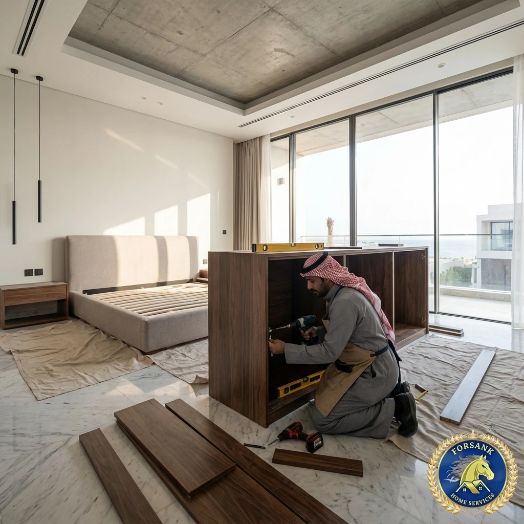 شاحنة نجارة مطابخ كبيرة حديثة تابعة لشركة فــرســانـك تسير على طريق الملك فهد بالخبر