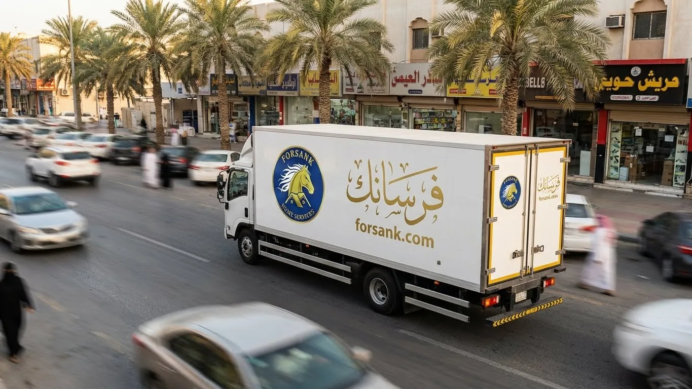 شاحنة فــرســانـك المميزة تسير في أحد الشوارع الرئيسية التجارية بالقطيف، لتأكيد التواجد القوي والخدمة المستمرة