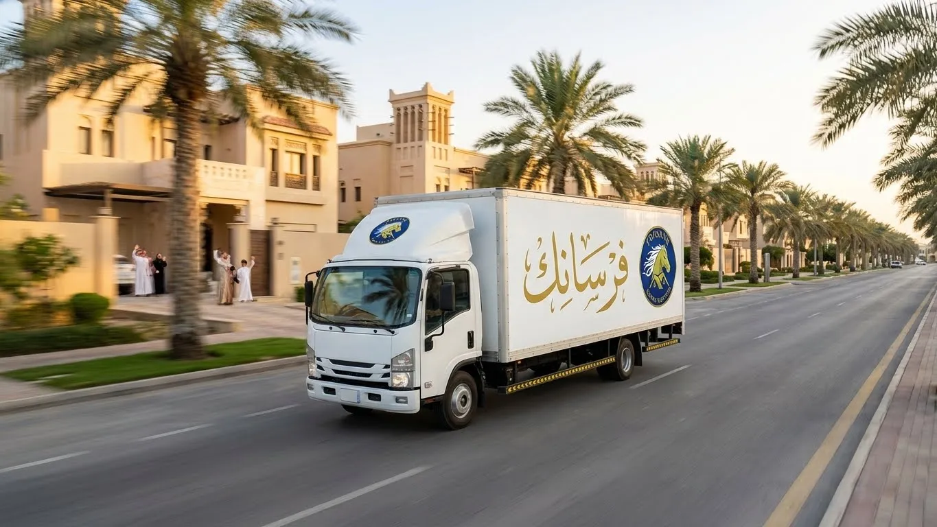 شاحنة فــرســانـك في حي الدوحة أو الدانة بالظهران، تبرز سرعة الوصول والجاهزية لخدمة الأحياء السكنية الحيوية للعائلات
