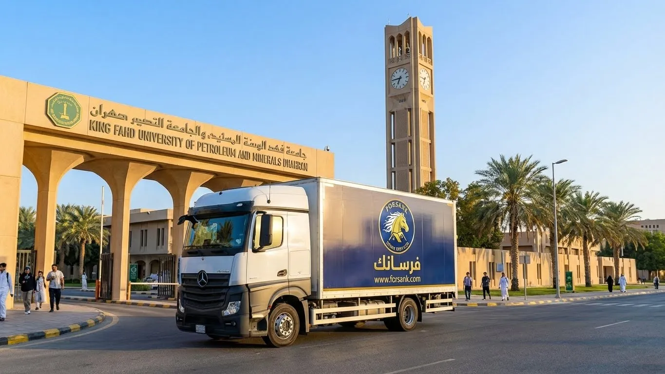 شاحنة نقل عفش فــرســانـك بالقرب من برج جامعة الملك فهد للبترول والمعادن، الخيار الأول لمنسوبي الجامعة والطلاب