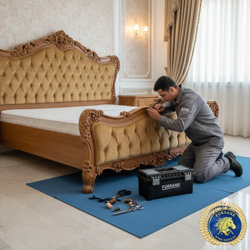 فني يقوم بصيانة وترميم كرسي خشبي قديم وإعادته كالجديد في الأحساء