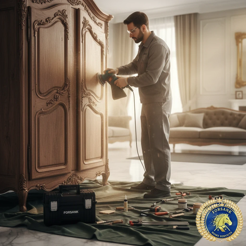 فني يقوم بصيانة وترميم كرسي خشبي قديم وإعادته كالجديد في الخبر