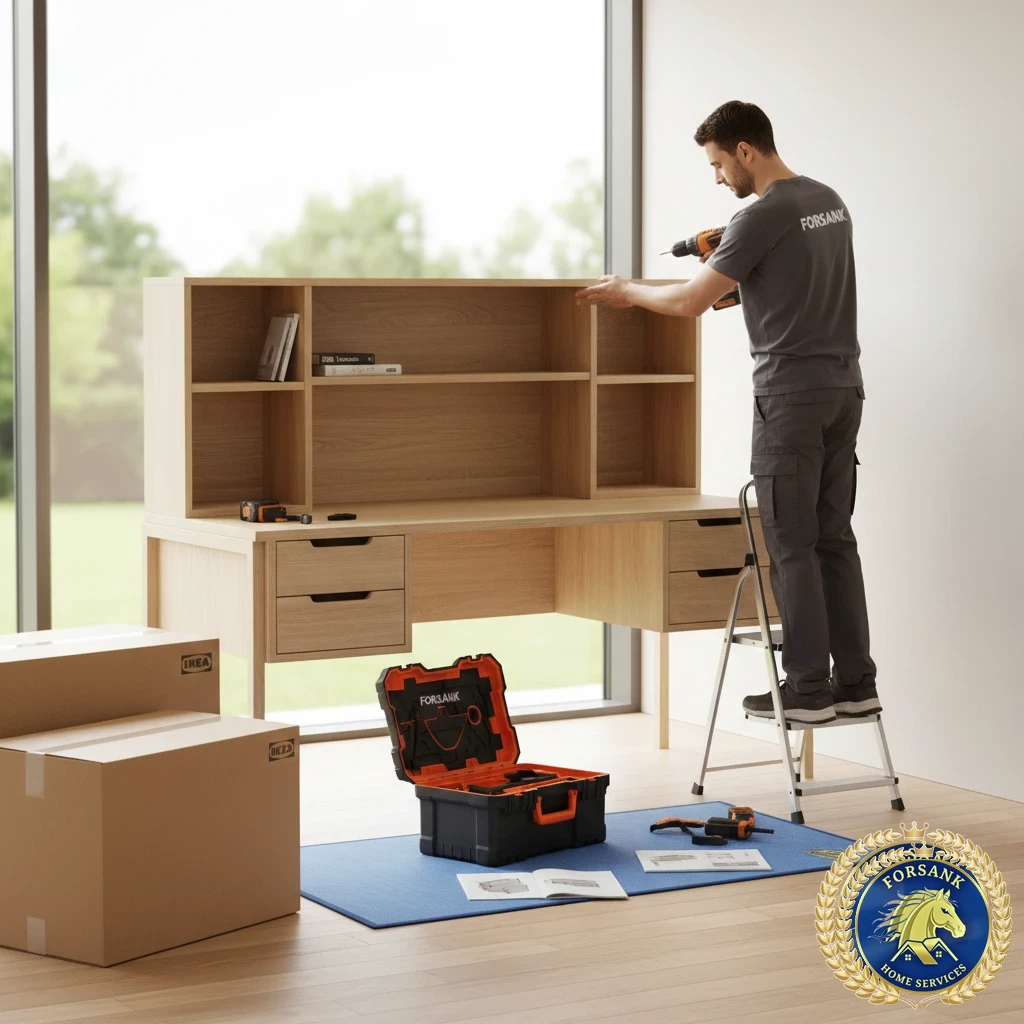 فني تركيب أثاث ايكيا يقوم بتجميع خزانة ملابس في الظهران