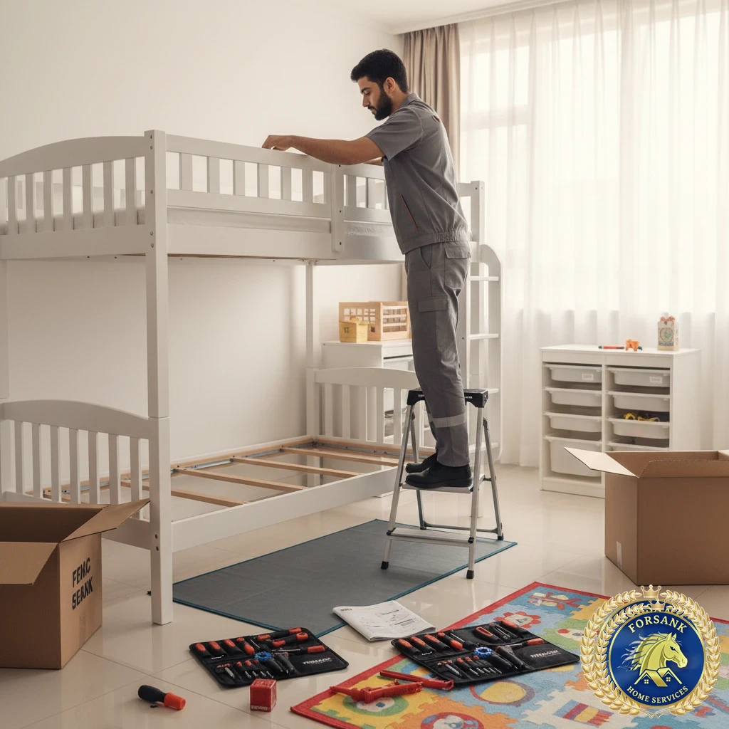 فني تركيب أثاث ايكيا يقوم بتجميع خزانة ملابس في الجبيل